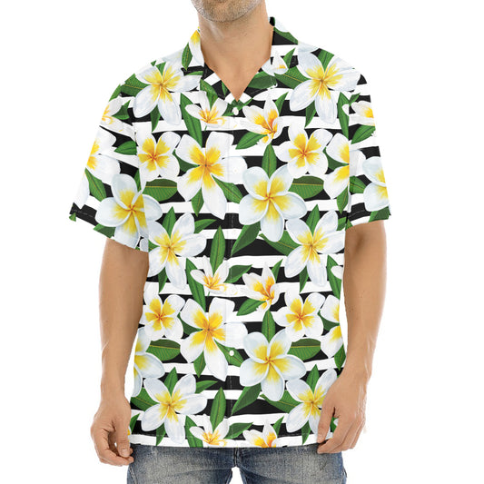 Plumeria Flower Striped Pattern Print Aloha Shirt