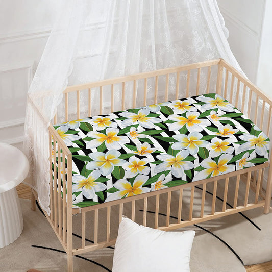 Plumeria Flower Striped Pattern Print Baby Crib Sheet