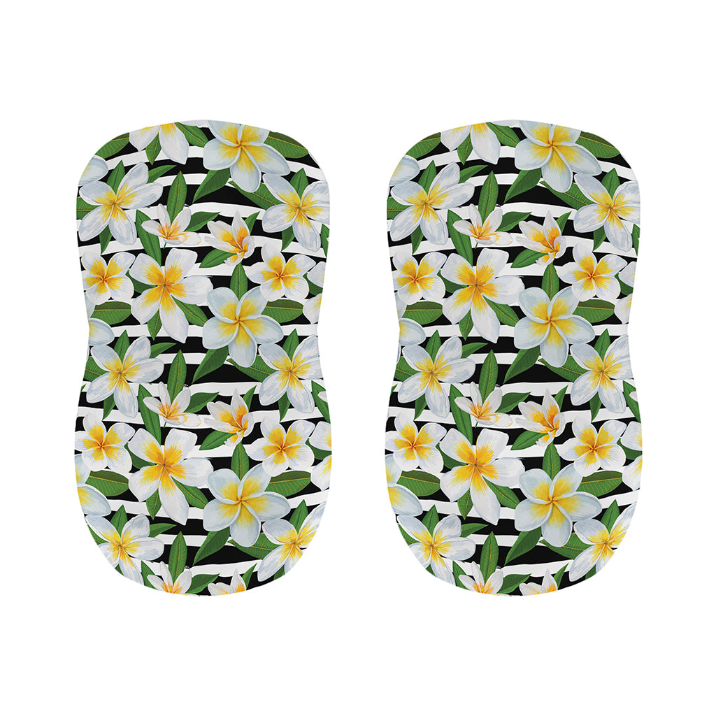 Plumeria Flower Striped Pattern Print Bar Stool Covers