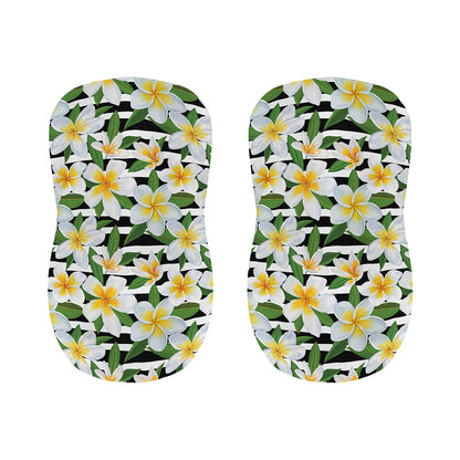 Plumeria Flower Striped Pattern Print Bar Stool Covers