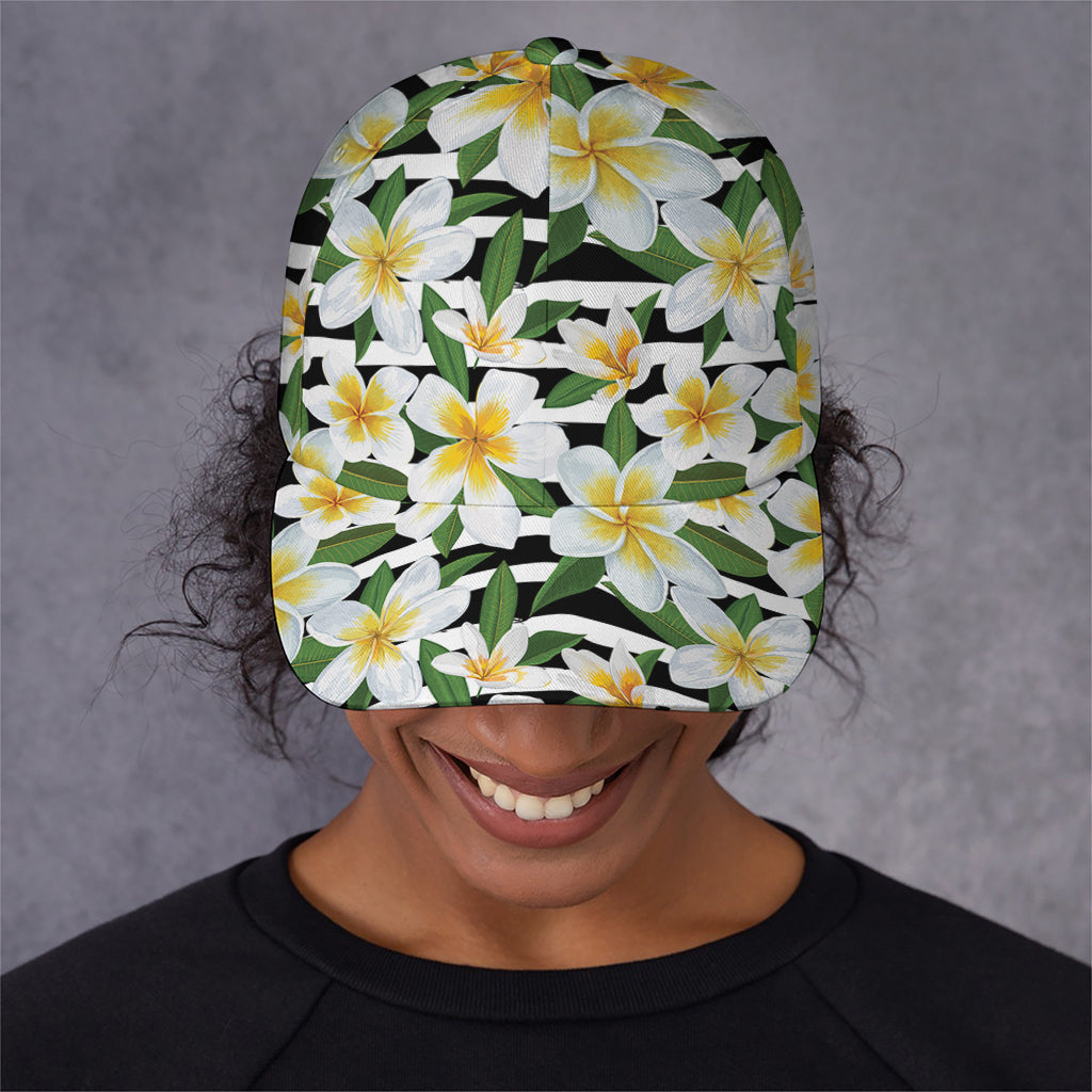 Plumeria Flower Striped Pattern Print Baseball Cap