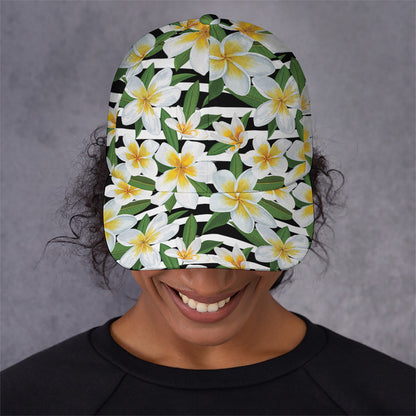 Plumeria Flower Striped Pattern Print Baseball Cap