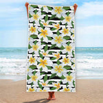 Plumeria Flower Striped Pattern Print Beach Towel