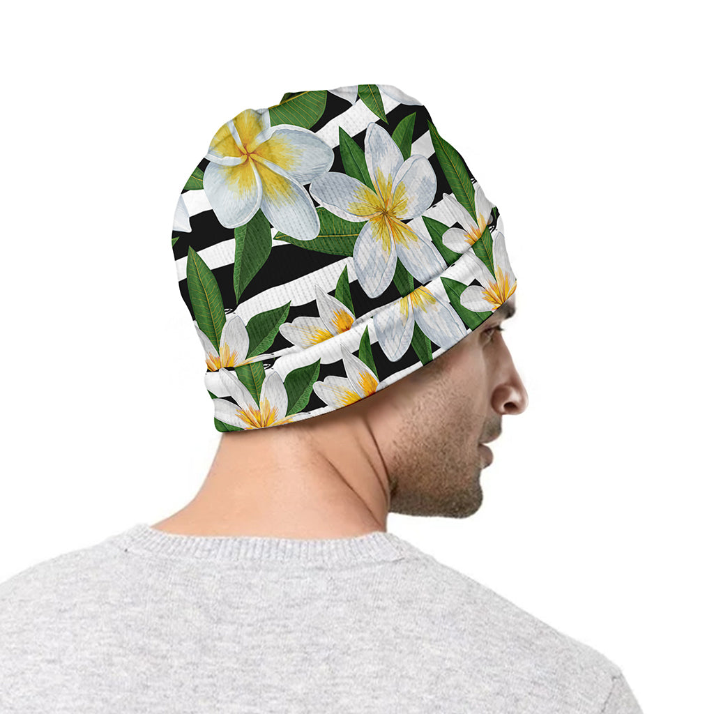 Plumeria Flower Striped Pattern Print Beanie