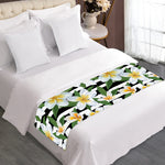 Plumeria Flower Striped Pattern Print Bed Runner