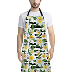 Plumeria Flower Striped Pattern Print Bib Apron With Pocket