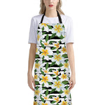 Plumeria Flower Striped Pattern Print Bib Apron With Pocket