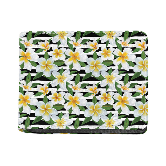 Plumeria Flower Striped Pattern Print Bifold Wallet