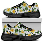 Plumeria Flower Striped Pattern Print Black Chunky Shoes
