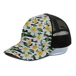 Plumeria Flower Striped Pattern Print Black Mesh Trucker Cap