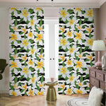 Plumeria Flower Striped Pattern Print Blackout Pencil Pleat Curtains