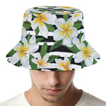 Plumeria Flower Striped Pattern Print Bucket Hat
