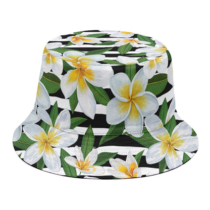 Plumeria Flower Striped Pattern Print Bucket Hat