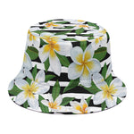 Plumeria Flower Striped Pattern Print Bucket Hat