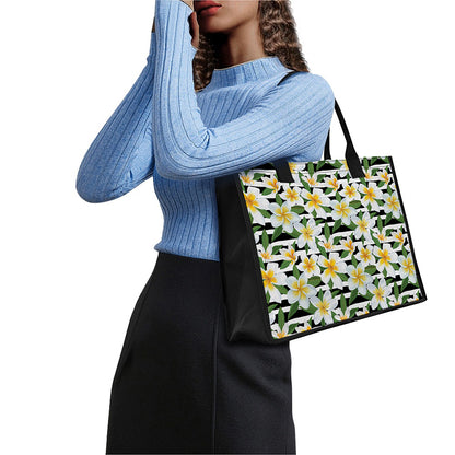 Plumeria Flower Striped Pattern Print Canvas Tote Bag