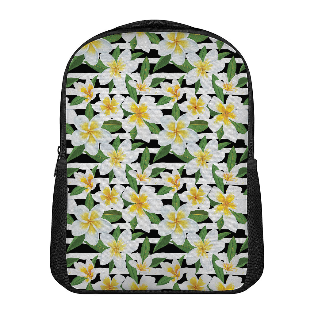 Plumeria Flower Striped Pattern Print Casual Backpack