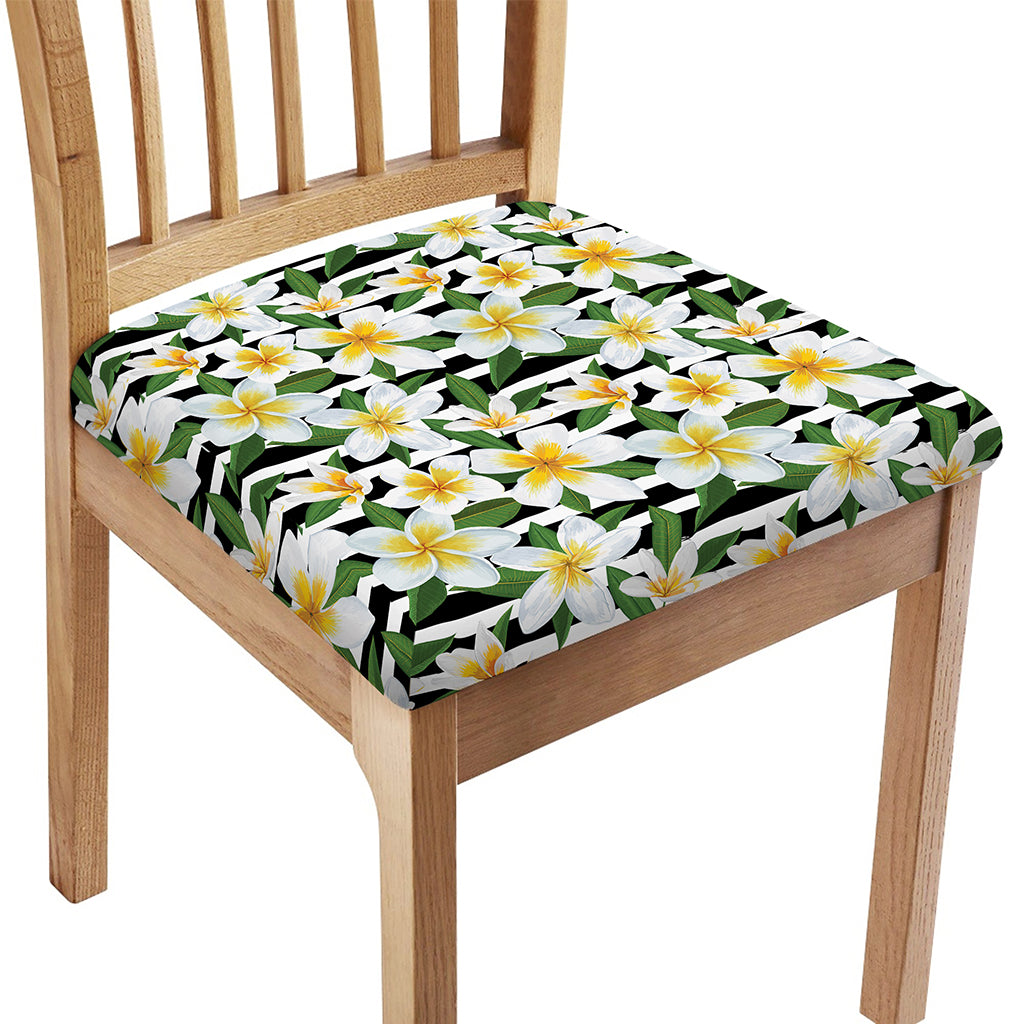 Plumeria Flower Striped Pattern Print Chair Cushion Cover