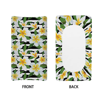 Plumeria Flower Striped Pattern Print Changing Pad Cover