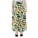 Plumeria Flower Striped Pattern Print Chiffon Maxi Skirt