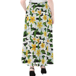 Plumeria Flower Striped Pattern Print Chiffon Maxi Skirt
