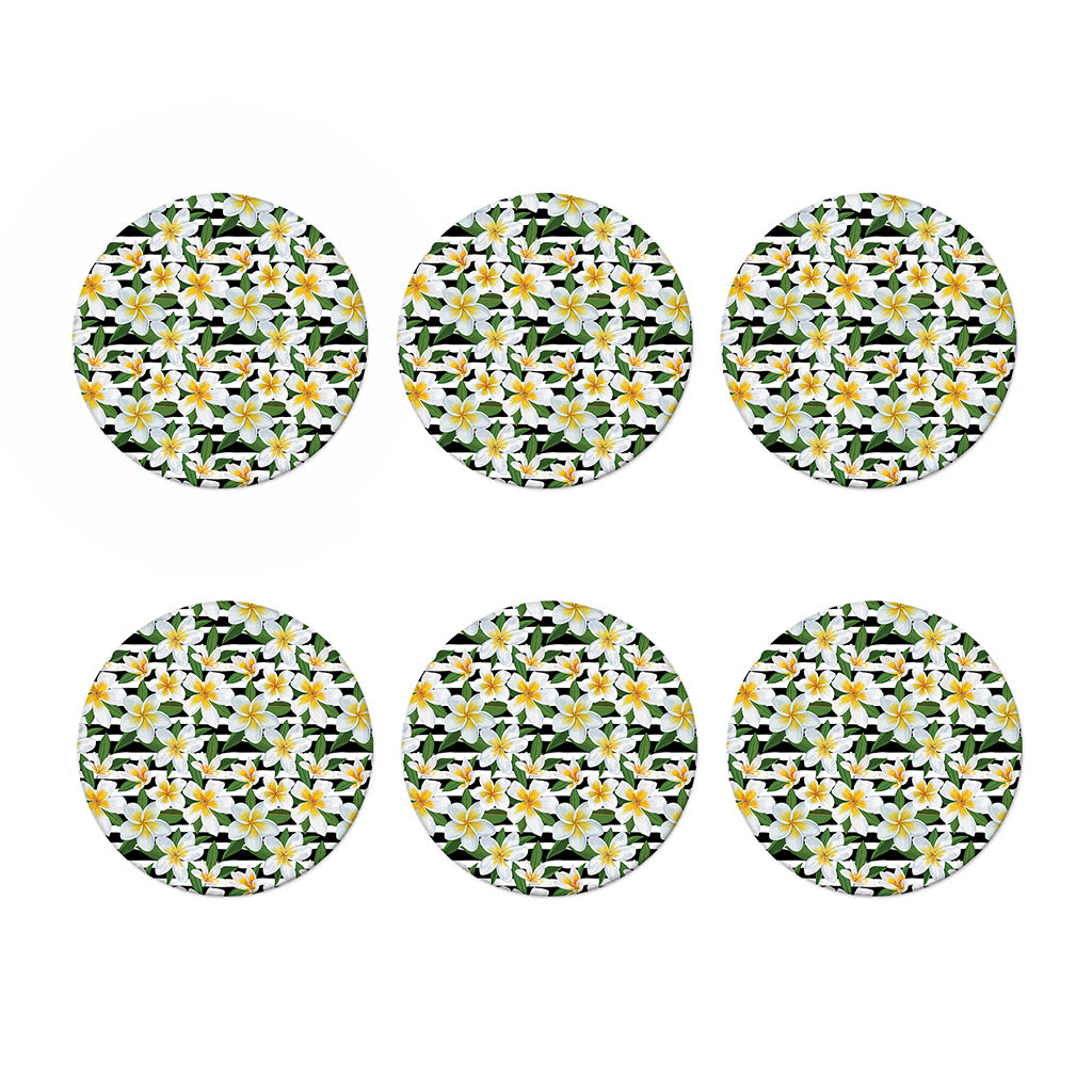 Plumeria Flower Striped Pattern Print Coaster Set