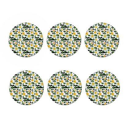 Plumeria Flower Striped Pattern Print Coaster Set