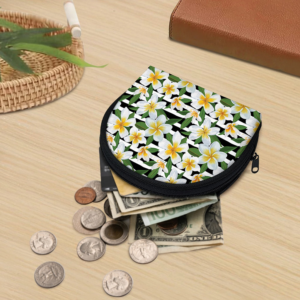 Plumeria Flower Striped Pattern Print Coin Purse