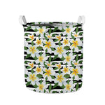 Plumeria Flower Striped Pattern Print Collapsible Laundry Basket