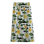Plumeria Flower Striped Pattern Print Cotton Front Slit Maxi Skirt