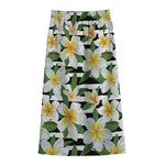 Plumeria Flower Striped Pattern Print Cotton Front Slit Maxi Skirt