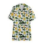 Plumeria Flower Striped Pattern Print Cotton Hawaiian Shirt