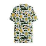 Plumeria Flower Striped Pattern Print Cotton Hawaiian Shirt