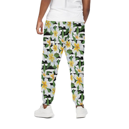 Plumeria Flower Striped Pattern Print Cotton Pants