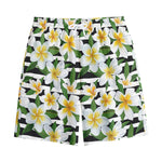 Plumeria Flower Striped Pattern Print Cotton Shorts
