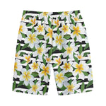 Plumeria Flower Striped Pattern Print Cotton Shorts