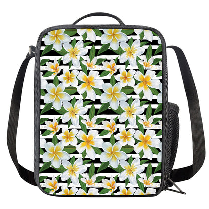 Plumeria Flower Striped Pattern Print Crossbody Lunch Bag