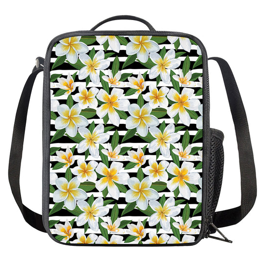 Plumeria Flower Striped Pattern Print Crossbody Lunch Bag