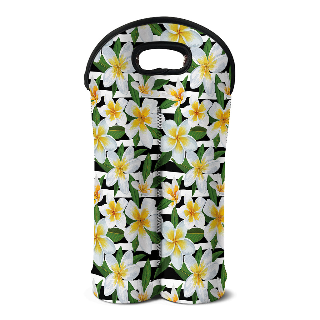 Plumeria Flower Striped Pattern Print Double Neoprene Wine Tote