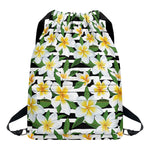 Plumeria Flower Striped Pattern Print Drawstring Backpack