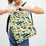 Plumeria Flower Striped Pattern Print Drawstring Backpack