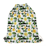 Plumeria Flower Striped Pattern Print Drawstring Bag