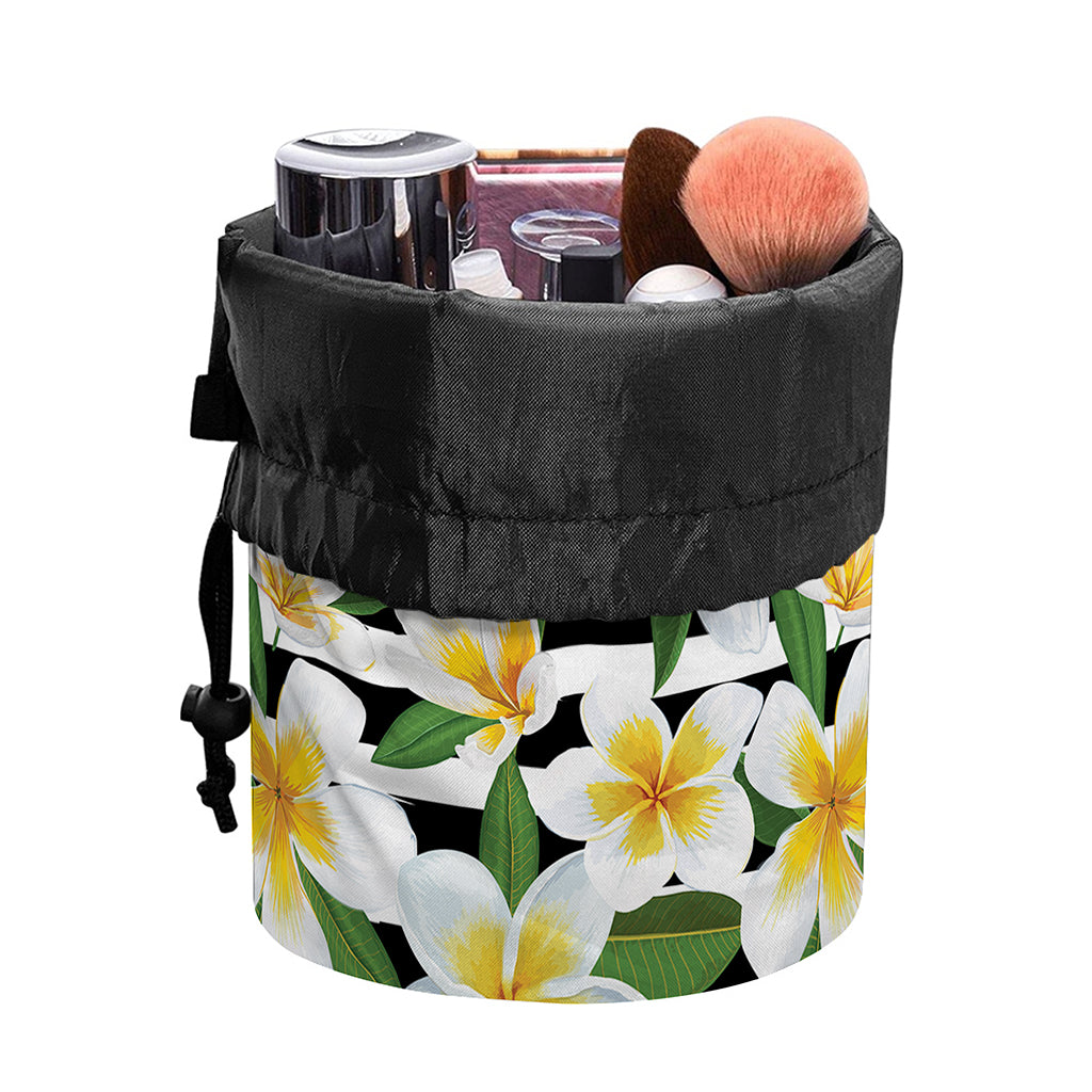 Plumeria Flower Striped Pattern Print Drawstring Makeup Bag
