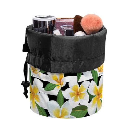 Plumeria Flower Striped Pattern Print Drawstring Makeup Bag