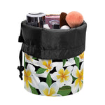 Plumeria Flower Striped Pattern Print Drawstring Makeup Bag