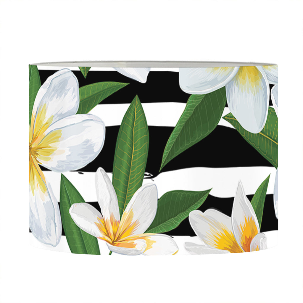 Plumeria Flower Striped Pattern Print Drum Lamp Shade
