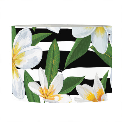 Plumeria Flower Striped Pattern Print Drum Lamp Shade
