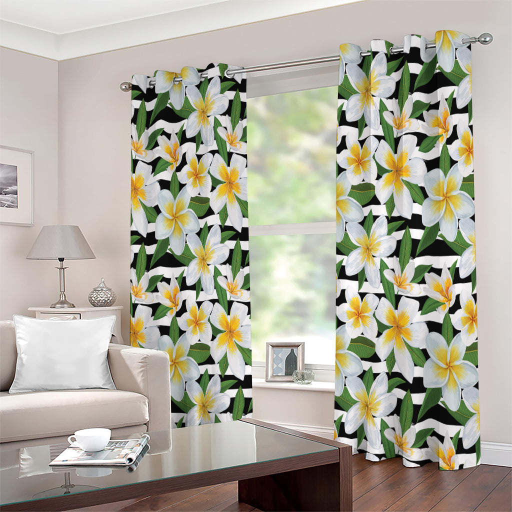 Plumeria Flower Striped Pattern Print Extra Wide Grommet Curtains