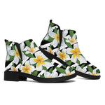 Plumeria Flower Striped Pattern Print Flat Ankle Boots