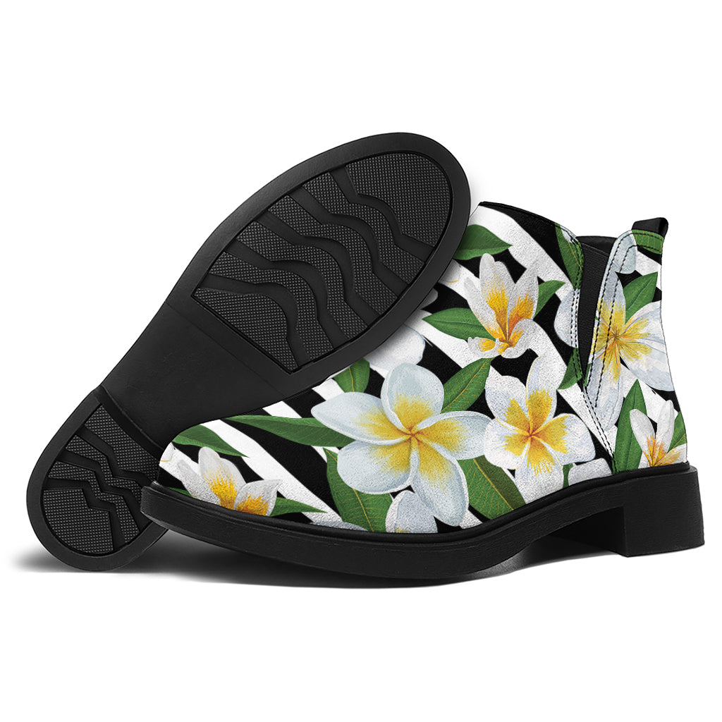 Plumeria Flower Striped Pattern Print Flat Ankle Boots