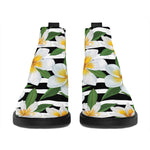 Plumeria Flower Striped Pattern Print Flat Ankle Boots